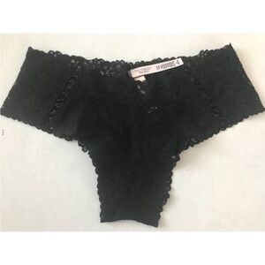 NEW Victoria's Secret Black Criss-Cross Floral Cheeky Sheer Panty XL